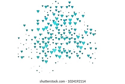 Light BLUE vector greeting Card Happy Valentine's Day. Pattern with isolated hearts on the white background. Colored illustration for your banner, website, advert.