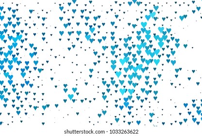 Light BLUE vector greeting Card Happy Valentine's Day. Pattern with isolated hearts on the white background. Colored illustration for your banner, website, advert.