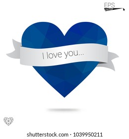 Light BLUE vector greeting Card Happy Valentine's Day. Lettering with hearts on the white polygonal background. Colored triangular illustration for your business.