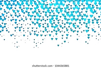Light BLUE vector greeting Card Happy Valentine's Day. Pattern with isolated hearts on the white background. Colored illustration for your banner, website, advert.