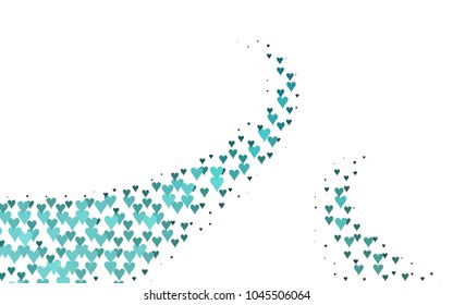 Light BLUE vector greeting Card Happy Valentine's Day. Pattern with isolated hearts on the white background. Colored illustration for your banner, website, advert.