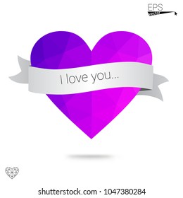 Light BLUE vector greeting Card Happy Valentine's Day. Lettering with hearts on the white polygonal background. Colored triangular illustration for your business.
