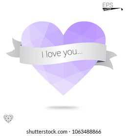 Light BLUE vector greeting Card Happy Valentine's Day. Lettering with hearts on the white polygonal background. Colored triangular illustration for your business.