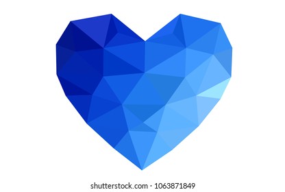 Light BLUE vector greeting Card Happy Valentine's Day. Lettering with hearts on the white polygonal background. Colored triangular illustration for your business.