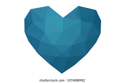 Light BLUE vector greeting Card Happy Valentine's Day. Lettering with hearts on the white polygonal background. Colored triangular illustration for your business.