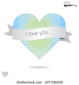 Light BLUE vector greeting Card Happy Valentine's Day. Lettering with hearts on the white polygonal background. Colored triangular illustration for your business.