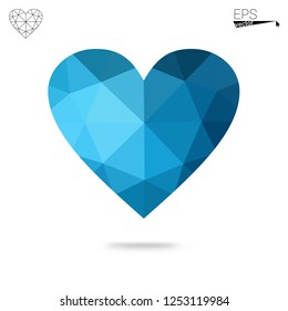Light BLUE vector greeting Card Happy Valentine's Day. Lettering with hearts on the white polygonal background. Colored triangular illustration for your business.