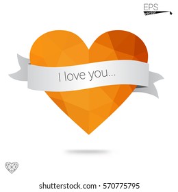 Light BLUE vector greeting Card Happy Valentine's Day. Lettering with hearts on the white polygonal background. Colored triangular illustration for your business.