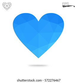 Light BLUE vector greeting Card Happy Valentine's Day. Lettering with hearts on the white polygonal background. Colored triangular illustration for your business.