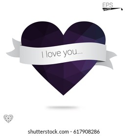 Light BLUE vector greeting Card Happy Valentine's Day. Lettering with hearts on the white polygonal background. Colored triangular illustration for your business.