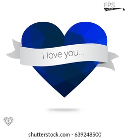 Light BLUE vector greeting Card Happy Valentine's Day. Lettering with hearts on the white polygonal background. Colored triangular illustration for your business.