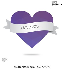 Light BLUE vector greeting Card Happy Valentine's Day. Lettering with hearts on the white polygonal background. Colored triangular illustration for your business.