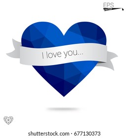 Light BLUE vector greeting Card Happy Valentine's Day. Lettering with hearts on the white polygonal background. Colored triangular illustration for your business.