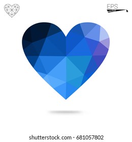 Light BLUE vector greeting Card Happy Valentine's Day. Lettering with hearts on the white polygonal background. Colored triangular illustration for your business.