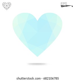 Light BLUE vector greeting Card Happy Valentine's Day. Lettering with hearts on the white polygonal background. Colored triangular illustration for your business.