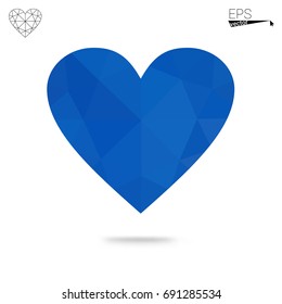 Light BLUE vector greeting Card Happy Valentine's Day. Lettering with hearts on the white polygonal background. Colored triangular illustration for your business.
