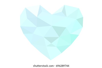 Light BLUE vector greeting Card Happy Valentine's Day. Lettering with hearts on the white polygonal background. Colored triangular illustration for your business.