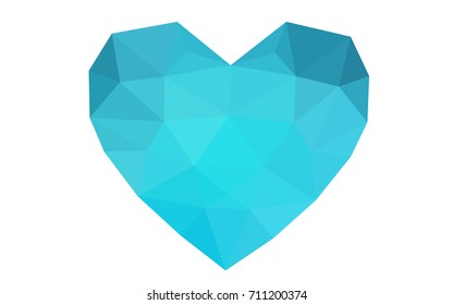Light BLUE vector greeting Card Happy Valentine's Day. Lettering with hearts on the white polygonal background. Colored triangular illustration for your business.