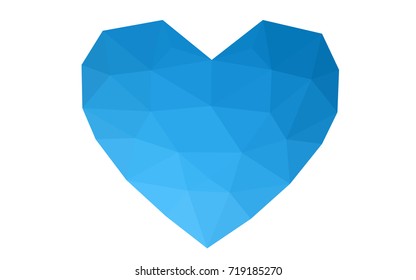 Light BLUE vector greeting Card Happy Valentine's Day. Lettering with hearts on the white polygonal background. Colored triangular illustration for your business.
