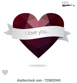 Light BLUE vector greeting Card Happy Valentine's Day. Lettering with hearts on the white polygonal background. Colored triangular illustration for your business.