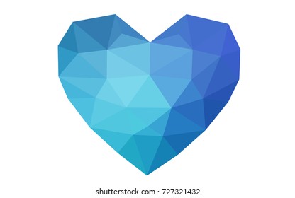 Light BLUE vector greeting Card Happy Valentine's Day. Lettering with hearts on the white polygonal background. Colored triangular illustration for your business.