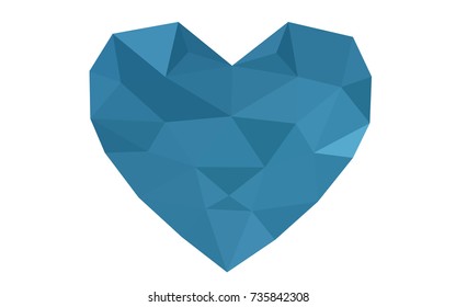Light BLUE vector greeting Card Happy Valentine's Day. Lettering with hearts on the white polygonal background. Colored triangular illustration for your business.