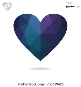 Light BLUE vector greeting Card Happy Valentine's Day. Lettering with hearts on the white polygonal background. Colored triangular illustration for your business.