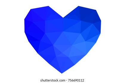 Light BLUE vector greeting Card Happy Valentine's Day. Lettering with hearts on the white polygonal background. Colored triangular illustration for your business.