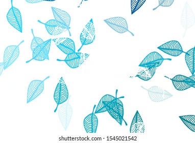 Light BLUE vector hand painted background. Smart decorative design in natural style with leaves. Brand new design for your business.