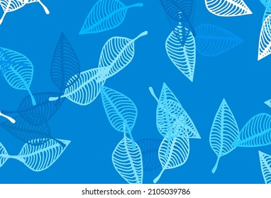 Light BLUE vector hand painted template. Colorful abstract illustration with leaves in doodle style. Pattern for wallpapers and coloring books.