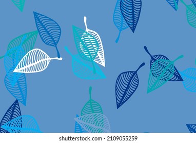 Light BLUE vector hand painted pattern. A vague abstract illustration with leaves in doodles style. Doodle design for your web site.