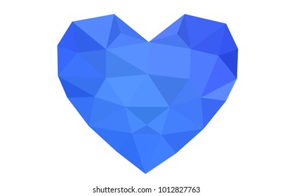 Light BLUE vector heart isolated on white background. Geometric rumpled triangular low poly origami style gradient graphic illustration. Polygonal design for your business.
