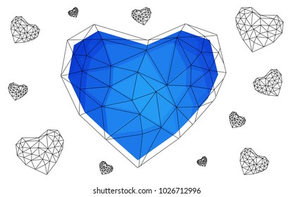 Light BLUE vector heart isolated on white background. Geometric rumpled triangular low poly origami style gradient graphic illustration. Polygonal design for your business.