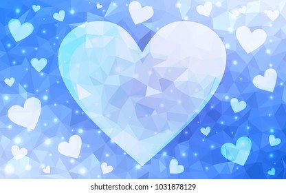 Light BLUE vector heart isolated on white background. Geometric rumpled triangular low poly origami style gradient graphic illustration. Polygonal design for your business.