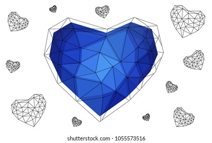 Light BLUE vector heart isolated on white background. Geometric rumpled triangular low poly origami style gradient graphic illustration. Polygonal design for your business.
