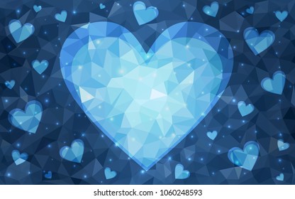 Light BLUE vector heart isolated on white background. Geometric rumpled triangular low poly origami style gradient graphic illustration. Polygonal design for your business.