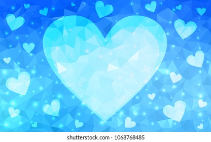 Light BLUE vector heart isolated on white background. Geometric rumpled triangular low poly origami style gradient graphic illustration. Polygonal design for your business.