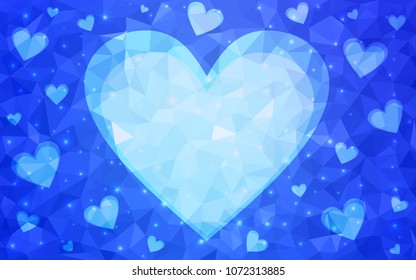 Light BLUE vector heart isolated on white background. Geometric rumpled triangular low poly origami style gradient graphic illustration. Polygonal design for your business.