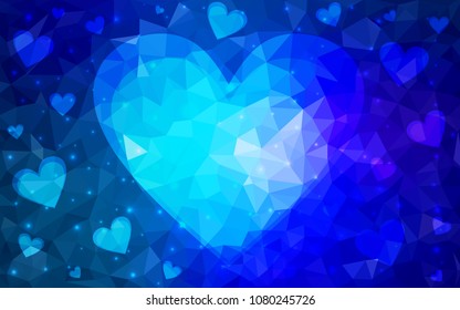Light BLUE vector heart isolated on white background. Geometric rumpled triangular low poly origami style gradient graphic illustration. Polygonal design for your business.