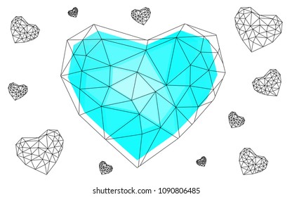 Light BLUE vector heart isolated on white background. Geometric rumpled triangular low poly origami style gradient graphic illustration. Polygonal design for your business.