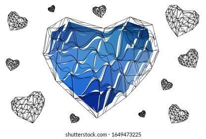 Light BLUE vector heart isolated on white background. Geometric rumpled triangular low poly origami style gradient graphic illustration. Polygonal design for your business.
