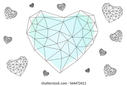 Light BLUE vector heart isolated on white background. Geometric rumpled triangular low poly origami style gradient graphic illustration. Polygonal design for your business.