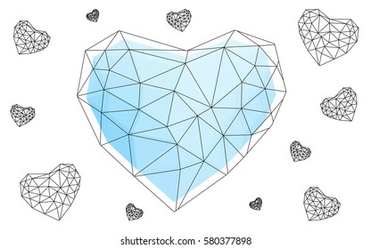 Light BLUE vector heart isolated on white background. Geometric rumpled triangular low poly origami style gradient graphic illustration. Polygonal design for your business.
