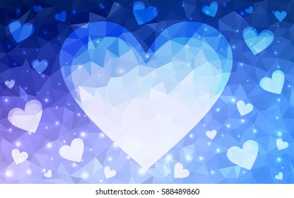 Light Blue vector heart isolated on white background. Geometric rumpled triangular low poly origami style gradient graphic illustration. Polygonal design for your business.