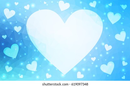 Light BLUE vector heart isolated on white background. Geometric rumpled triangular low poly origami style gradient graphic illustration. Polygonal design for your business.
