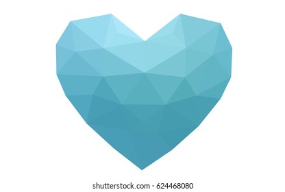 Light BLUE vector heart isolated on white background. Geometric rumpled triangular low poly origami style gradient graphic illustration. Polygonal design for your business.