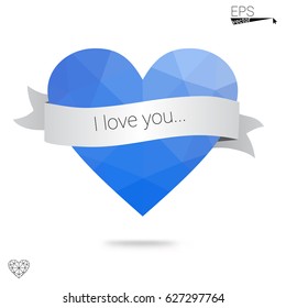 Light BLUE vector heart isolated on white background. Geometric rumpled triangular low poly origami style gradient graphic illustration. Polygonal design for your business.