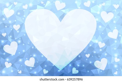 Light BLUE vector heart isolated on white background. Geometric rumpled triangular low poly origami style gradient graphic illustration. Polygonal design for your business.