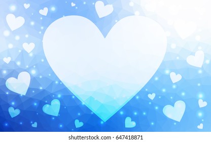 Light BLUE vector heart isolated on white background. Geometric rumpled triangular low poly origami style gradient graphic illustration. Polygonal design for your business.