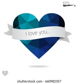 Light BLUE vector heart isolated on white background. Geometric rumpled triangular low poly origami style gradient graphic illustration. Polygonal design for your business.